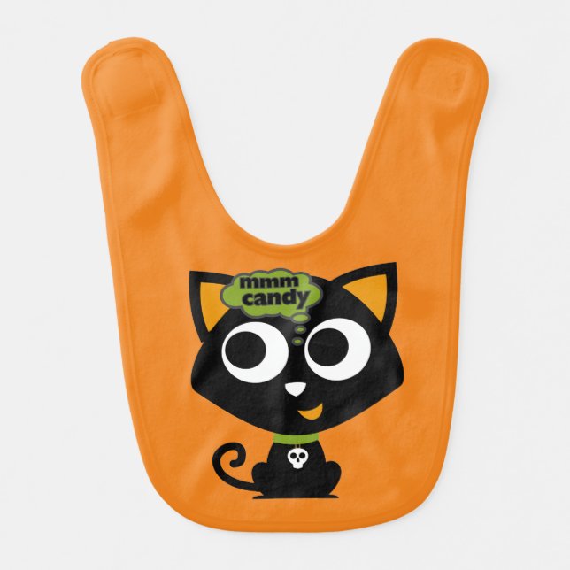 Black Cat Mmm Candy Halloween Baby Bib (Front)
