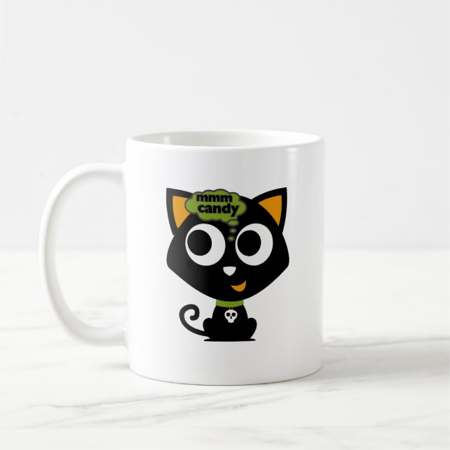 Black Cat Mmm Candy Halloween  Coffee Mug (Left)
