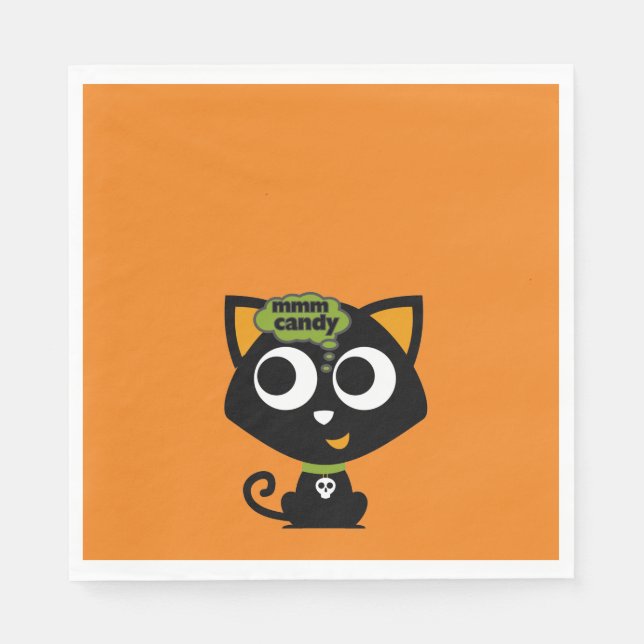 Black Cat Mmm Candy Halloween Napkins (Front)