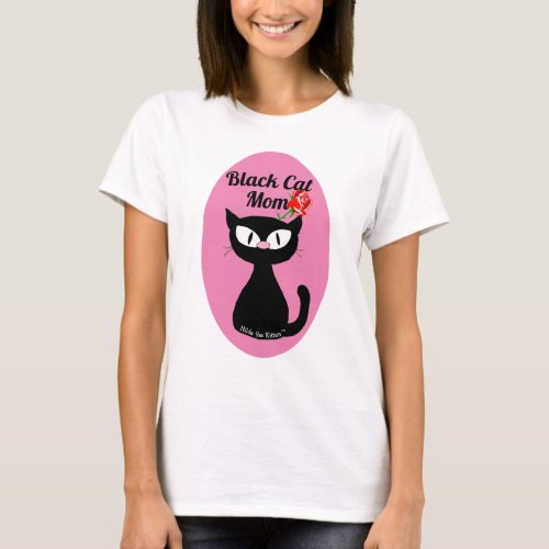 Black Cat Mom Cute Cartoon Black Cat with Red Rose T_Shirt