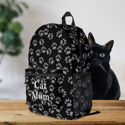Black Cat Mom Paw Print Personalized Backpack
