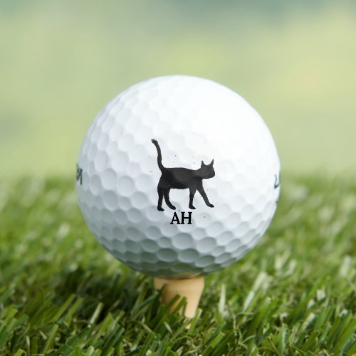 Black Cat Monogram Animal Kitty Kitten Pet  Golf Balls