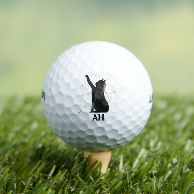 Black Cat Monogram Animal Kitty Kitten Pet  Golf Balls (Insitu Tee)