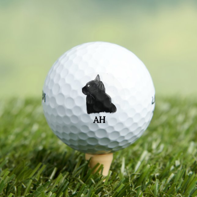 Black Cat Monogram Animal Kitty Kitten Pet  Golf Balls (Insitu Tee)