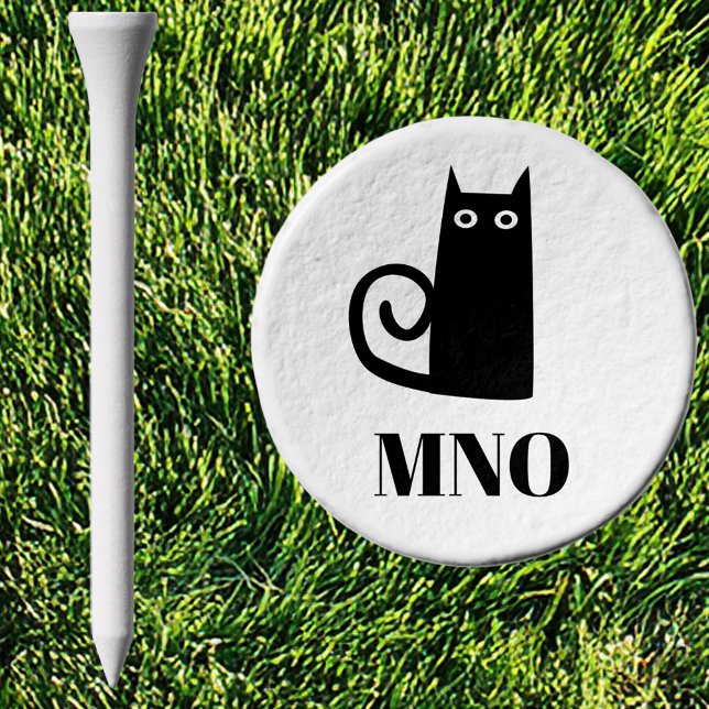 Black Cat Monogram Initials Personalized Golf Tees (Fun black cat monogram initial personalized golf tee)