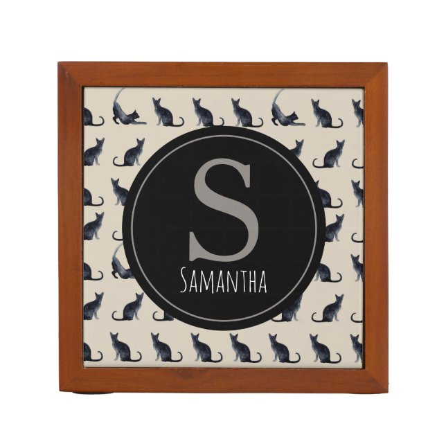 Black Cat Monogram Pencil Pen Holder (Front)
