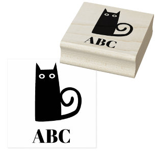 Black Cat Monogram Rubber Stamp