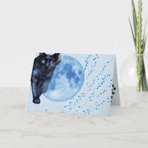 Black Cat Moon And Stars Birthday Card