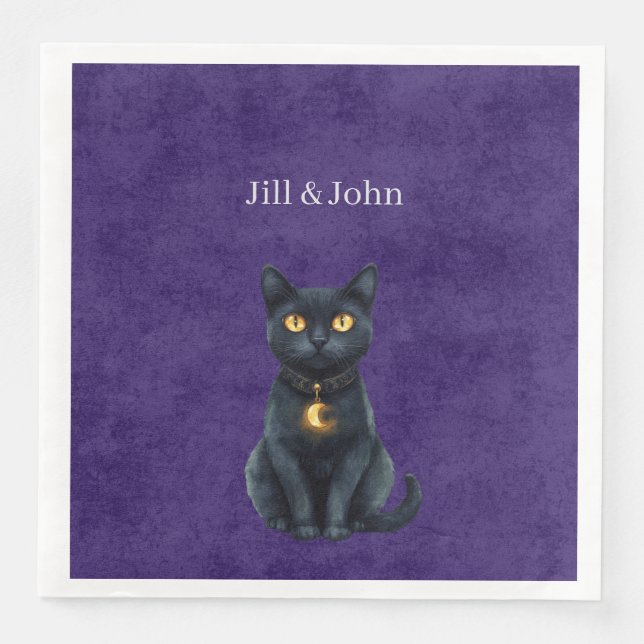 Black Cat Moon Charm Wedding Napkin (Front)