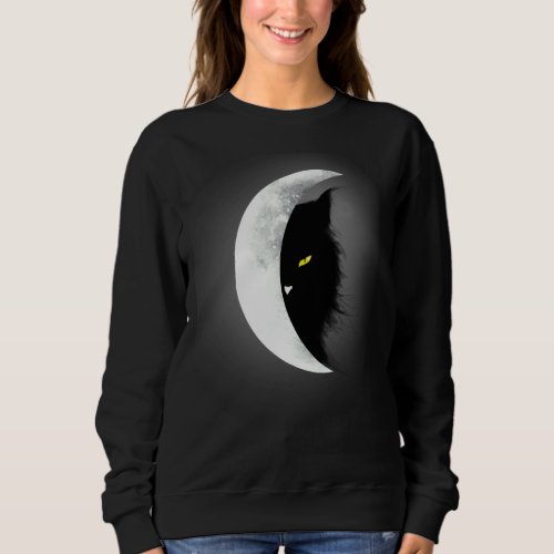 Black Cat Moon Halloween Scary Yellow Eyes Sweatshirt