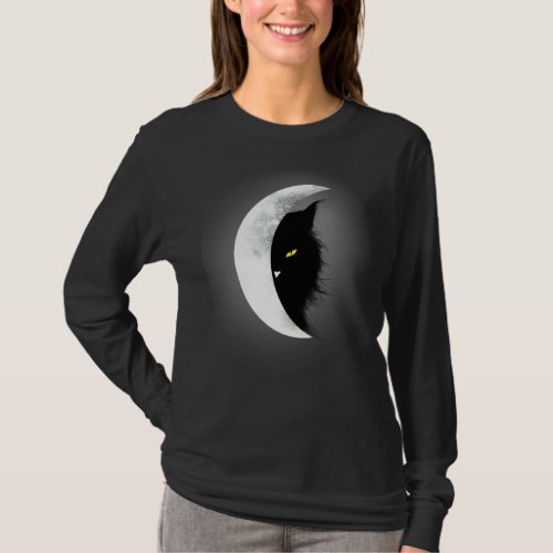 Black Cat Moon Halloween Scary Yellow Eyes T_Shirt