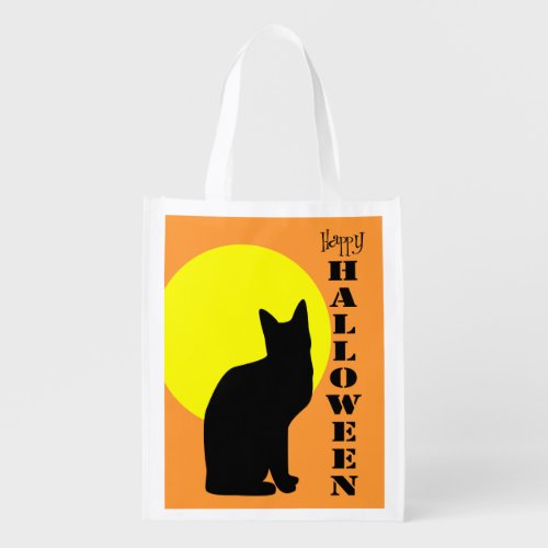 Black Cat Moon Happy Halloween Grocery Bag