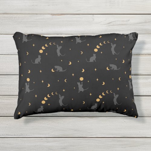 Black Cat Moon Phases Accent Pillow