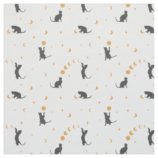 Black Cat Moon Phases Fabric