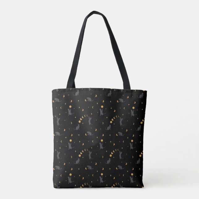 Black Cat Moon Phases Tote Bag (Back)