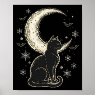 Black Cat Moon Poster — Cat on Crescent Moon Wall