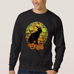 Black Cat Moon Pumpkin Witch Hat Halloween Scary V Sweatshirt