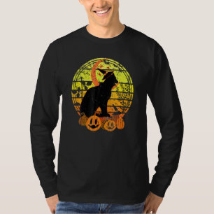 Black Cat Moon Pumpkin Witch Hat Halloween Scary V T-Shirt