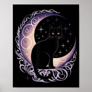 Black Cat Moon Satanism Demonic Devil Witchcraft Poster
