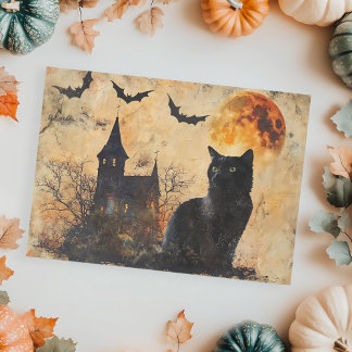Black Cat Moon Vintage Halloween Decoupage  Tissue Paper