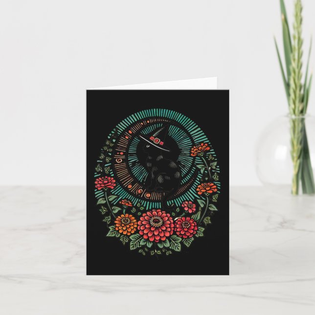 Black Cat Moon Witch Illustration Black Cats Moonc Card (Front)