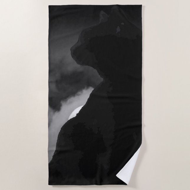 Black Cat Moonlight Silhouette Beach Towel (Front)