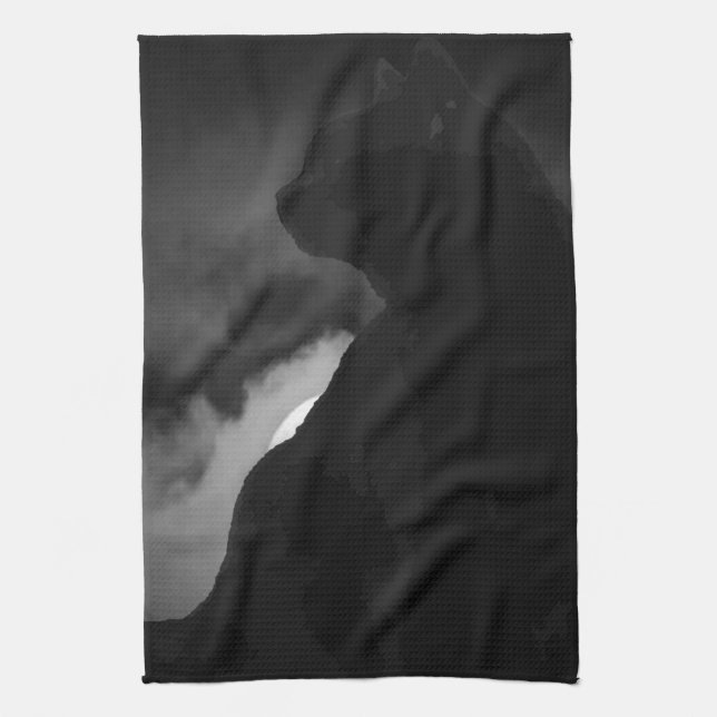 Black Cat Moonlight Silhouette Kitchen Towel (Vertical)