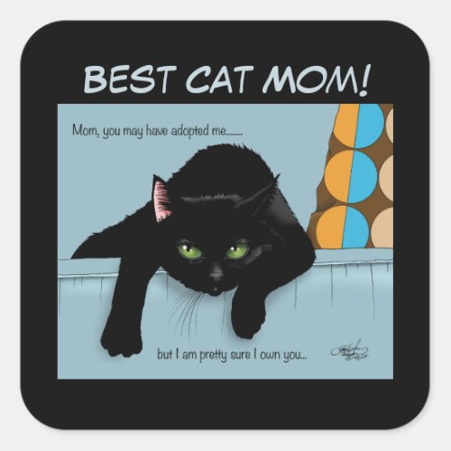 Black Cat Mothers Day Square Sticker