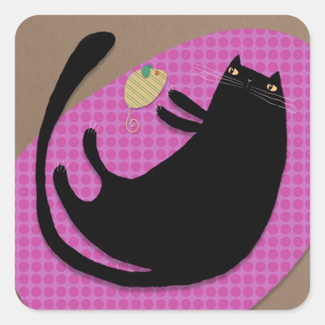 Black Cat & Mouse Square Sticker (Front)