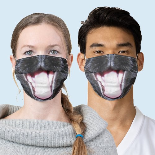 Black Cat Mouth with Tongue Out Yawn ZKOA Adult Cloth Face Mask
