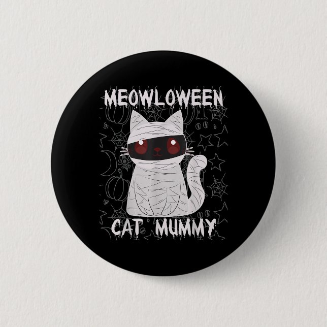 Black Cat Mummy Halloween Button (Front)