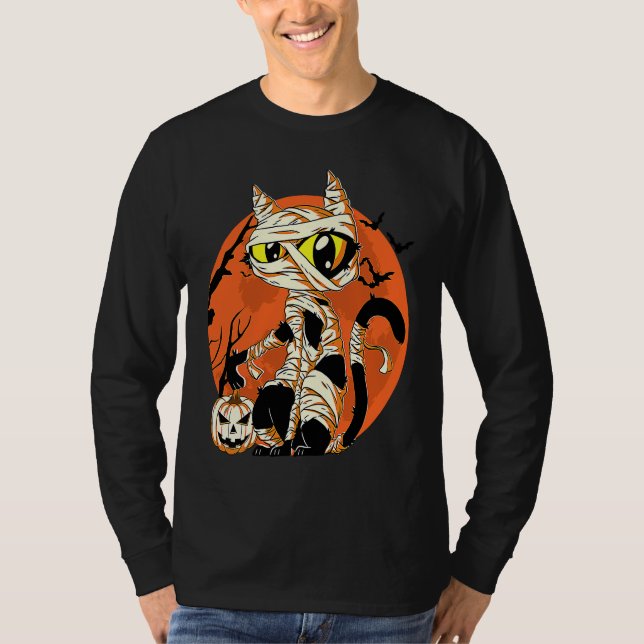 Black Cat Mummy Halloween Costume Scary Night Boys T-Shirt (Front)