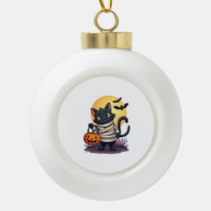 Black Cat Mummy Men Women Kids Halloween Funny Bla Ceramic Ball Christmas Ornament