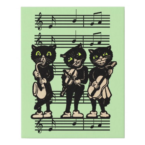 Black Cat Music Band Musical Notes Green Faux Canvas Print