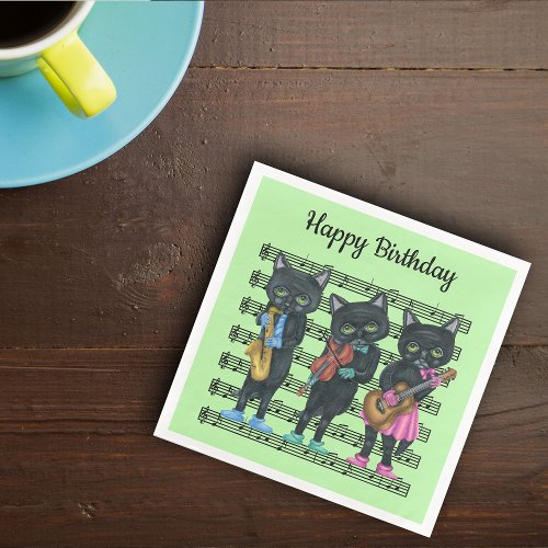 Black Cat Musicians Colourful Shoes Music Notes Paper Dinner Napkins