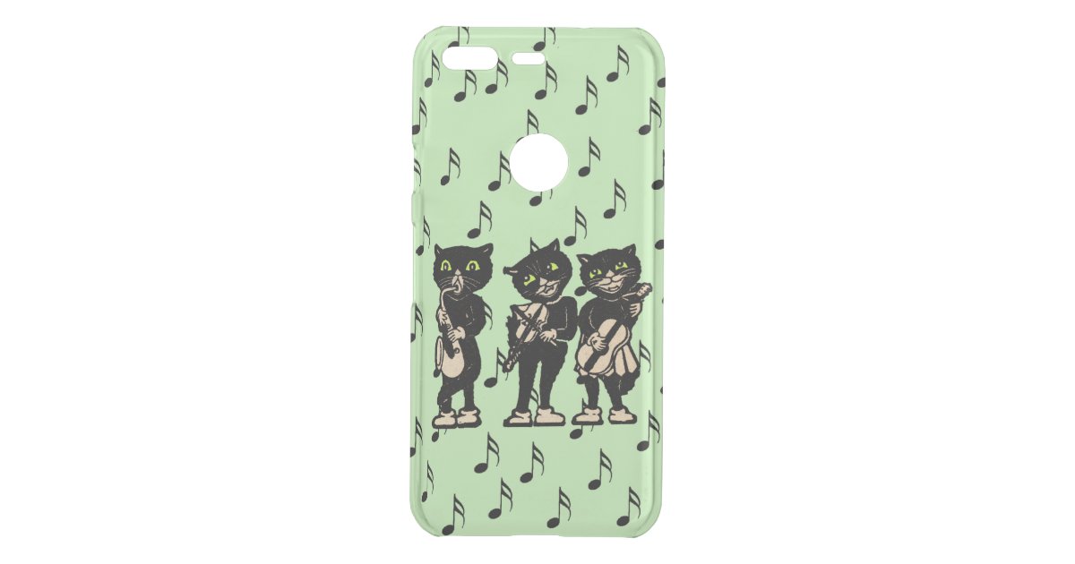 Black Cat Musicians Instruments Music Notes Green Uncommon
