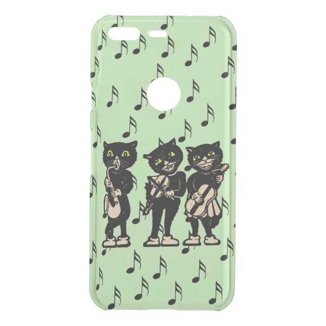 Black Cat Musicians Instruments Music Notes Green Uncommon Google Pixel Case (Back)