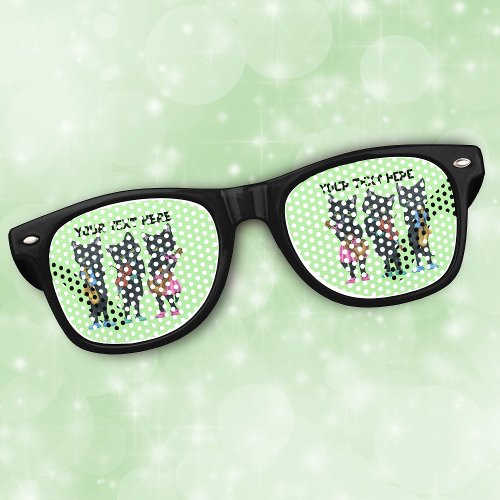 Black Cat Musicians Instruments Wearing Ties Green Retro Sunglasses