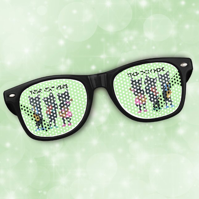 Black Cat Musicians Instruments Wearing Ties Green Retro Sunglasses (Black cat musicians instruments in colourful clothing on green background black party retro glasses.)