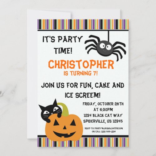 Black Cat n Spider Halloween Birthday Party Invite