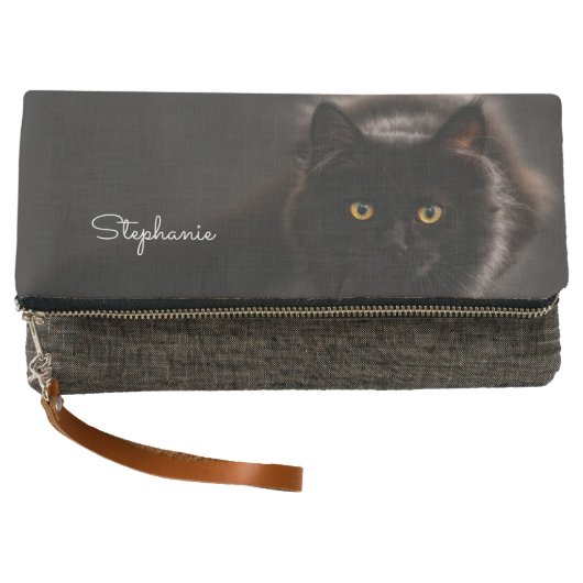 Black Cat Name clutch or use own pet/dog/cat photo (Front)