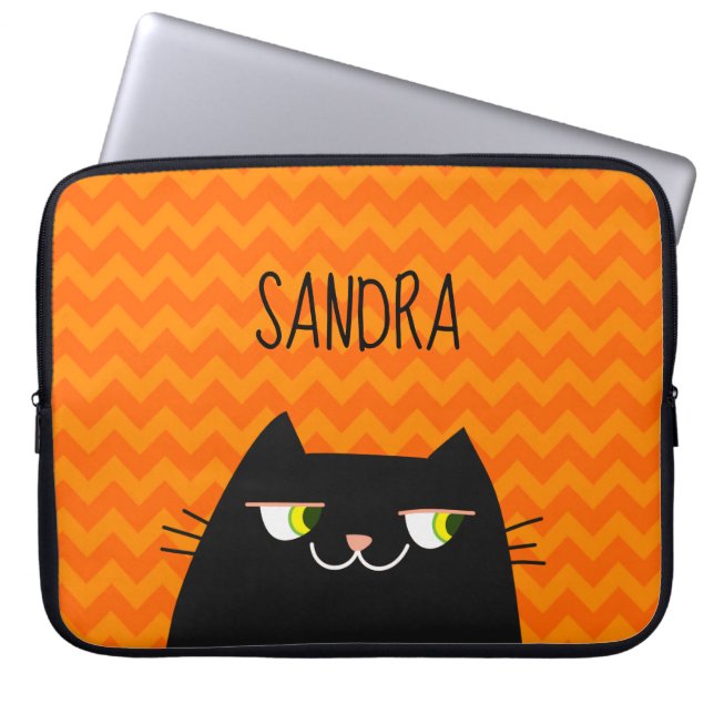Black Cat Name Laptop Sleeve Cute Gift (Front)
