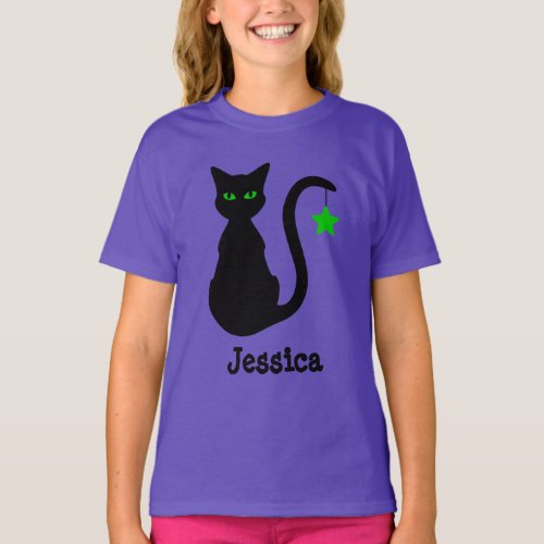 Black Cat Name T_Shirt Child
