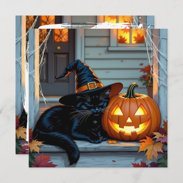Black Cat Napping Pumpkin Halloween Personalized (Front/Back)