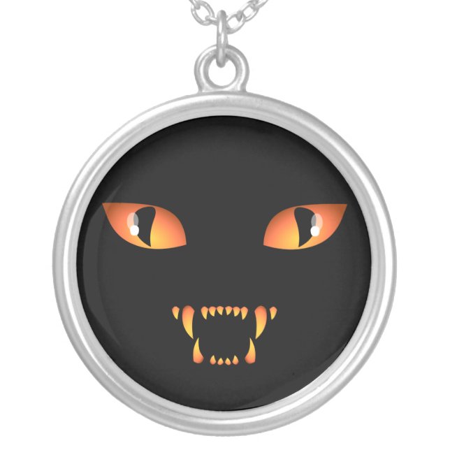 Black Cat Necklace Halloween Cat Jewelry (Front)