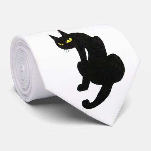 BLACK CAT NINJA  Black White Drawing Neck Tie