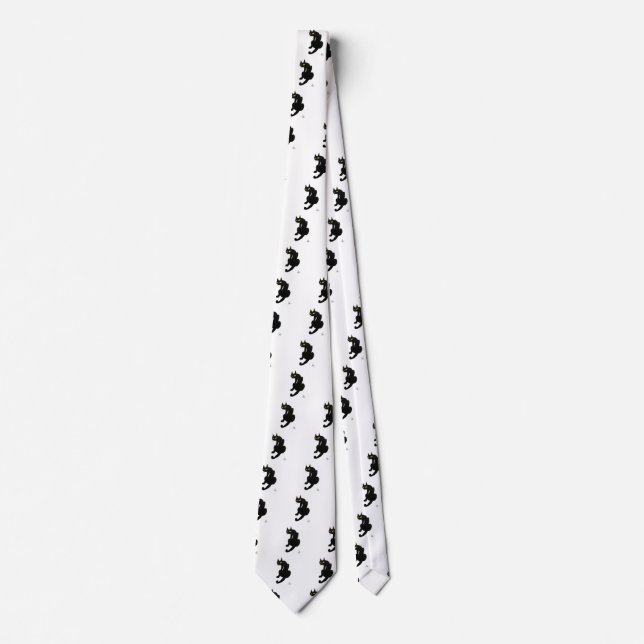 BLACK CAT NINJA Black White Drawing Neck Tie (Front)