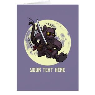 Black Cat Ninja Katana Swords Flying Kick Cartoon Cards