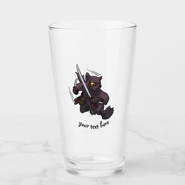 Black Cat Ninja Katana Swords Flying Kick Cartoon Glass (Front)