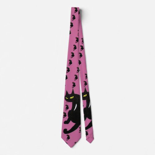 BLACK CAT NINJA Pink Black Drawing Tie